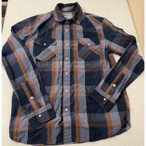 Levis Pearl Snap Button Up Plaid Shirt Blue Plaid Western Lightweight Med